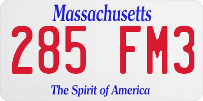 MA license plate 285FM3