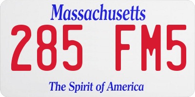 MA license plate 285FM5