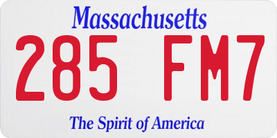 MA license plate 285FM7