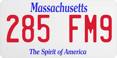 MA license plate 285FM9