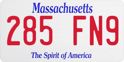 MA license plate 285FN9