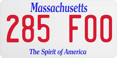 MA license plate 285FO0
