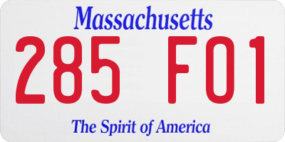 MA license plate 285FO1