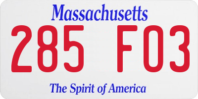 MA license plate 285FO3