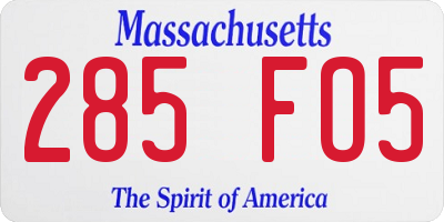 MA license plate 285FO5