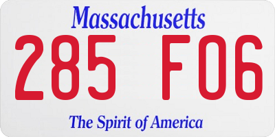 MA license plate 285FO6