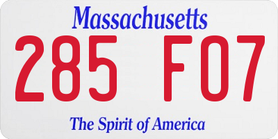 MA license plate 285FO7