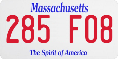MA license plate 285FO8