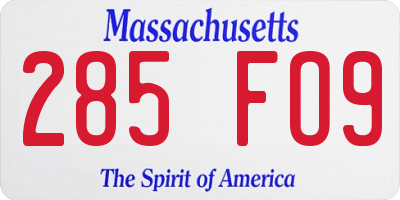MA license plate 285FO9