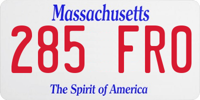MA license plate 285FR0