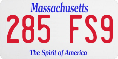 MA license plate 285FS9
