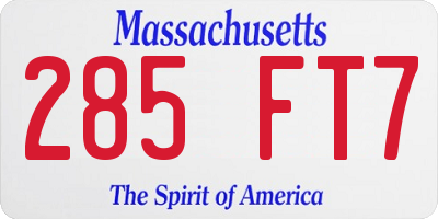 MA license plate 285FT7
