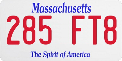 MA license plate 285FT8