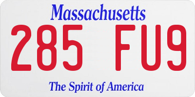 MA license plate 285FU9