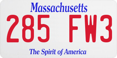MA license plate 285FW3