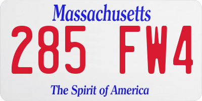 MA license plate 285FW4