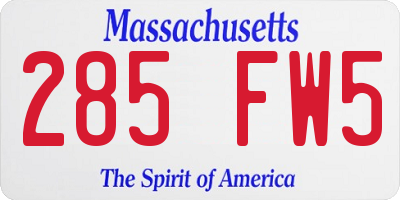 MA license plate 285FW5