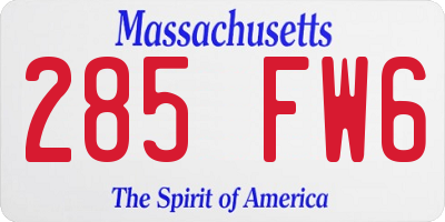 MA license plate 285FW6