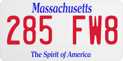 MA license plate 285FW8
