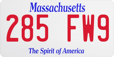 MA license plate 285FW9