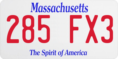 MA license plate 285FX3