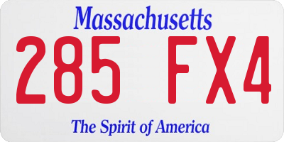 MA license plate 285FX4