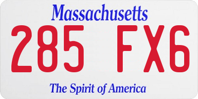 MA license plate 285FX6