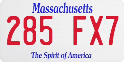 MA license plate 285FX7