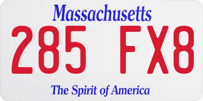 MA license plate 285FX8