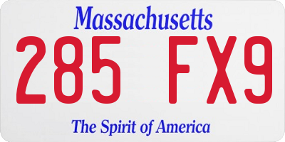 MA license plate 285FX9