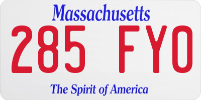 MA license plate 285FY0