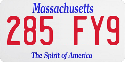 MA license plate 285FY9