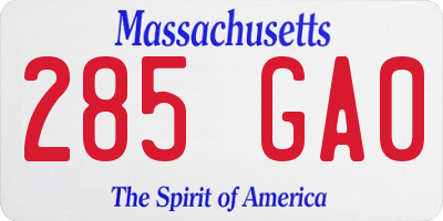 MA license plate 285GA0