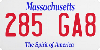 MA license plate 285GA8