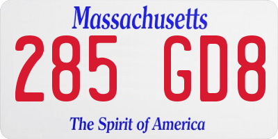 MA license plate 285GD8