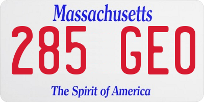 MA license plate 285GE0