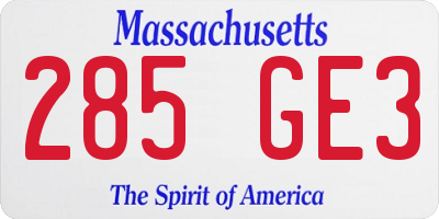 MA license plate 285GE3