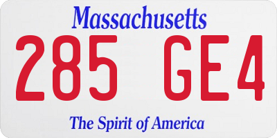MA license plate 285GE4