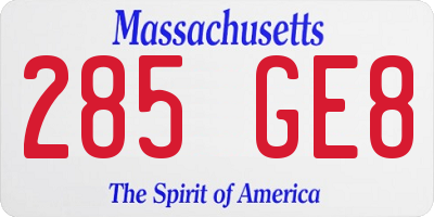 MA license plate 285GE8