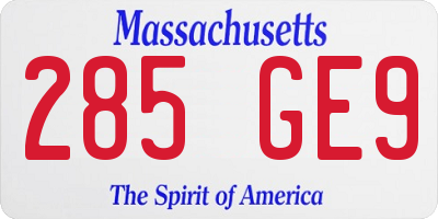 MA license plate 285GE9