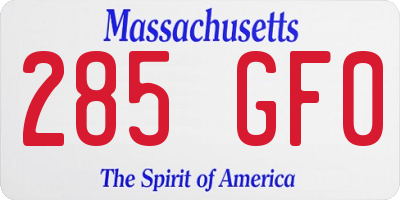 MA license plate 285GF0