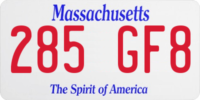 MA license plate 285GF8