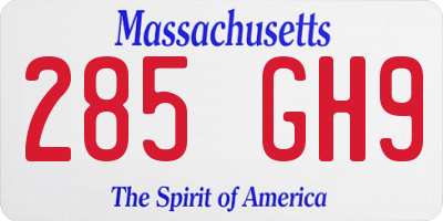 MA license plate 285GH9