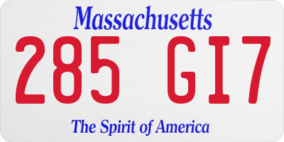 MA license plate 285GI7