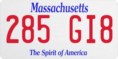 MA license plate 285GI8