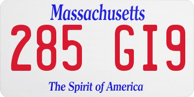 MA license plate 285GI9