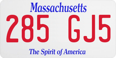 MA license plate 285GJ5
