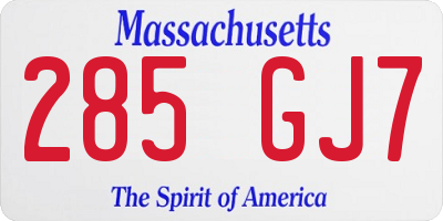MA license plate 285GJ7