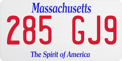 MA license plate 285GJ9