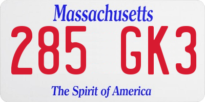 MA license plate 285GK3